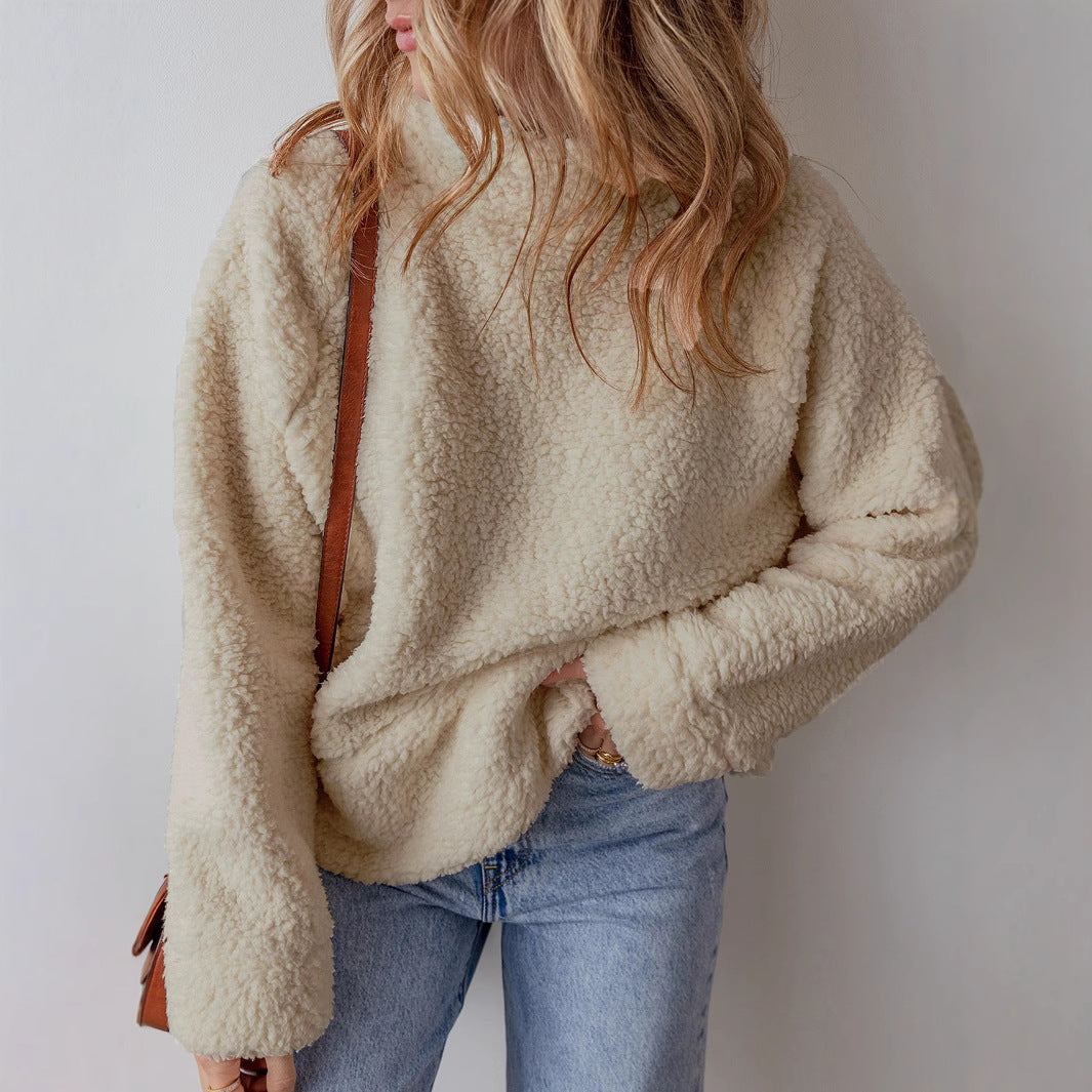 Damen Kuscheliger Fleece-Pullover mit hohem Kragen und weitem Schnitt Stalluxe