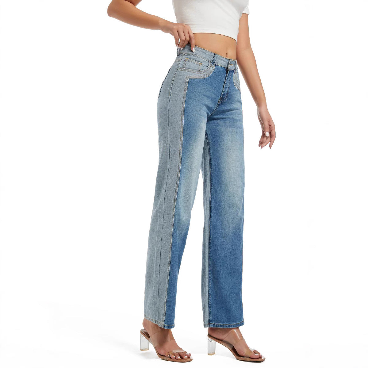 Damen weite Jeans mit kontrastierenden Nähten Stalluxe