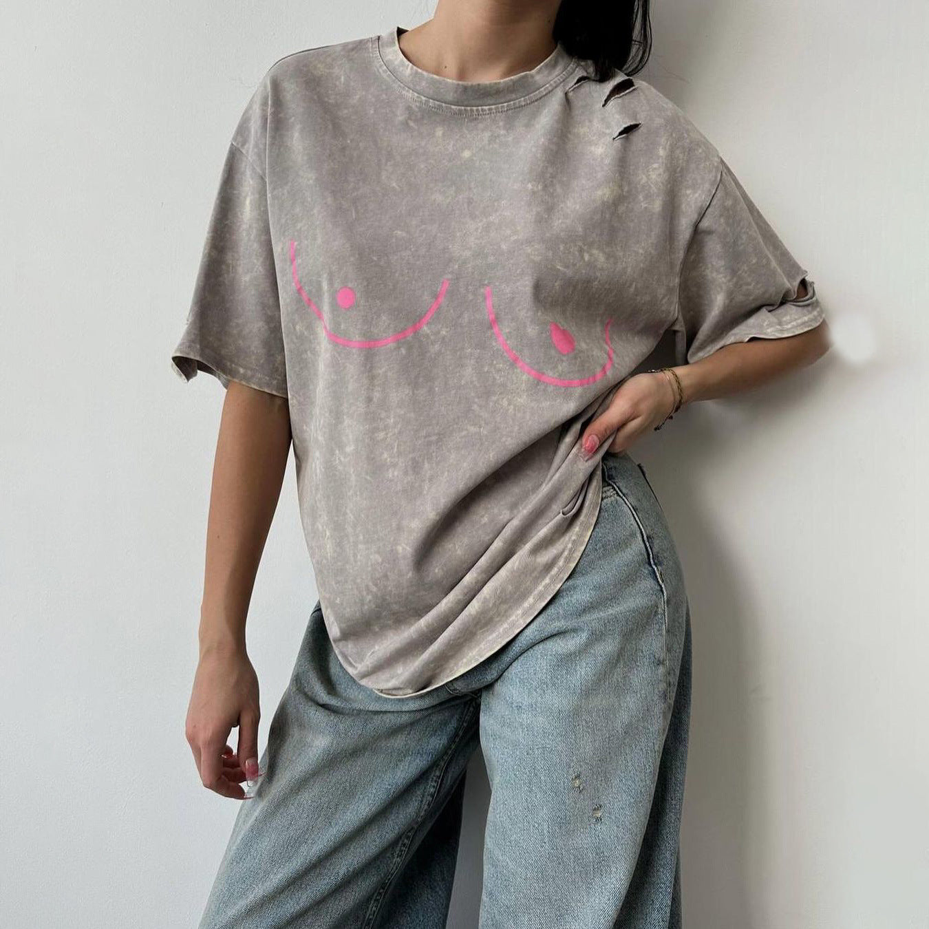 Damen Oversized T-Shirt mit kreativem Druck und lässigem Schnitt Stalluxe Braun