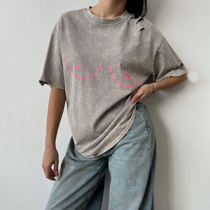 Damen Oversized T-Shirt mit kreativem Druck und lässigem Schnitt Stalluxe Braun