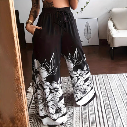 Damen Plissee-Hose mit floralem Muster und elastischem Bund Stalluxe