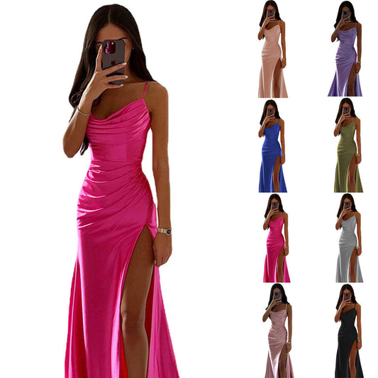 Damen Glamouröses Abendkleid mit seitlichem Schlitz und raffinierten Raffungseffekten Stalluxe