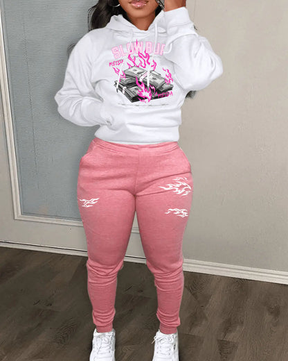 Damen Hoodie und Jogginghose Set mit fesselndem Grafikdesign Stalluxe