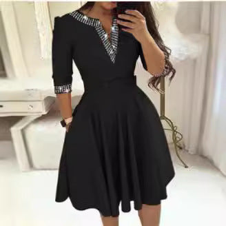 Damen Elegantes Wickelkleid mit Gittermuster und Taillengürtel Stalluxe