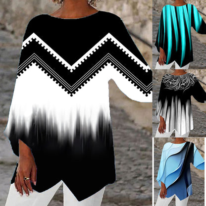 Damen Oversize-Bluse mit modernem Chevron-Muster und Bumerangärmeln Stalluxe