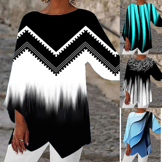Damen Oversize-Bluse mit modernem Chevron-Muster und Bumerangärmeln Stalluxe