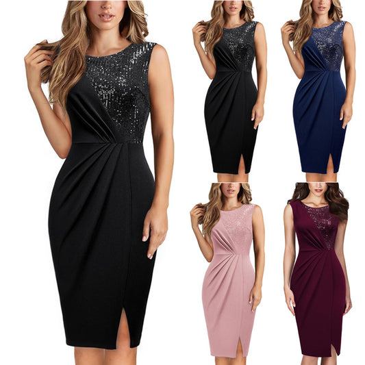 Damen Elegantes und figurbetontes Cocktailkleid mit Paillettenoberteil Stalluxe