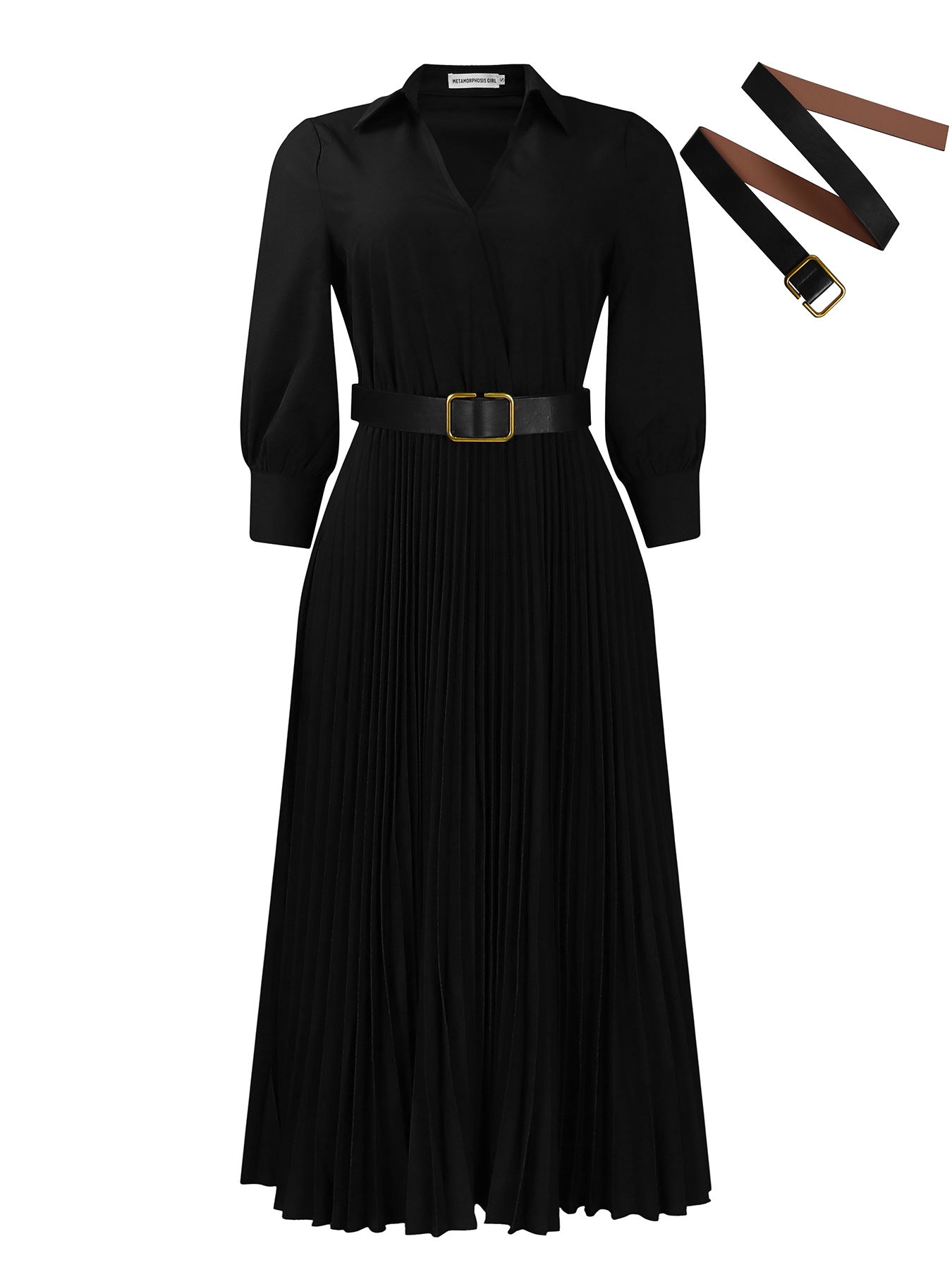 Damen Elegantes und modernes Plisseekleid mit Gürtel Stalluxe