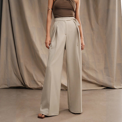 Damen elegante weite Hose mit Taillengürtel und seitlichen Falten Stalluxe