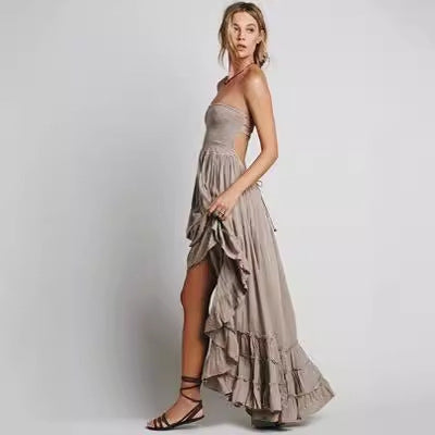 Damen Langes Sommerkleid mit elegantem Rüschensaum und Spaghettiträgern Stalluxe