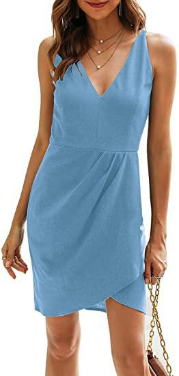 Damen Kurzes Wickelkleid mit V-Ausschnitt und asymmetrischem Saum Stalluxe