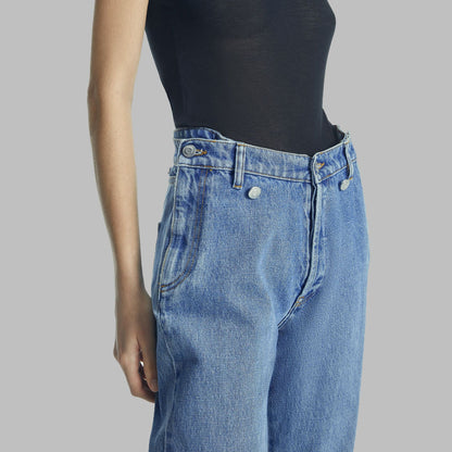 Damen High-Waist Cargo-Jeans mit lässigem Schnitt und einzigartigen Taschen Stalluxe Denimblau