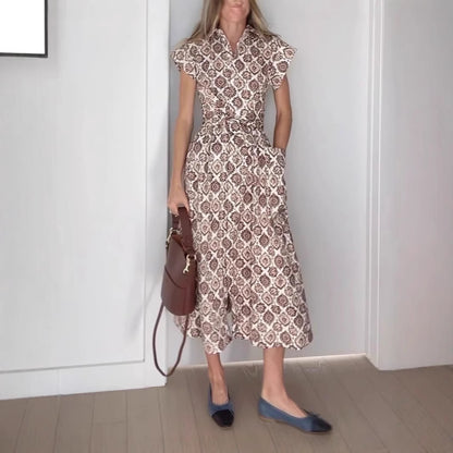 Damen Maxikleid mit elegantem Blütenmuster und raffiniertem Taillenzug Stalluxe