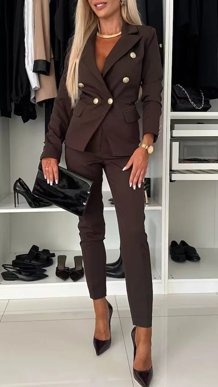 Damen Elegantes Blazer-Set mit taillierter Hose und doppelter Knopfleiste Stalluxe