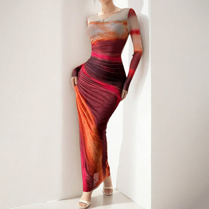 Damen elegantes Maxikleid mit innovativem Farbverlauf Stalluxe