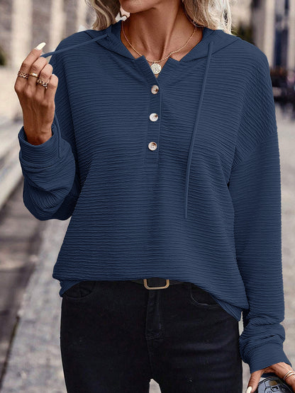 Damen lässiger Kapuzenpullover mit strukturierter Oberfläche und Knopfverschluss Stalluxe