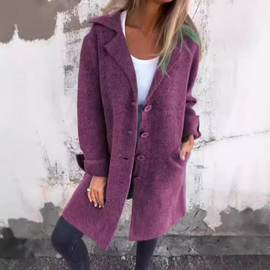 Damen klassischer Wollmantel mit seitlichen Taschen und großer Kapuze Stalluxe