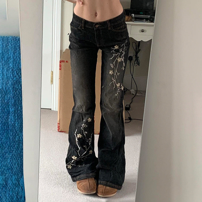 Damen ausgestellte Jeans mit floralem Design Stalluxe