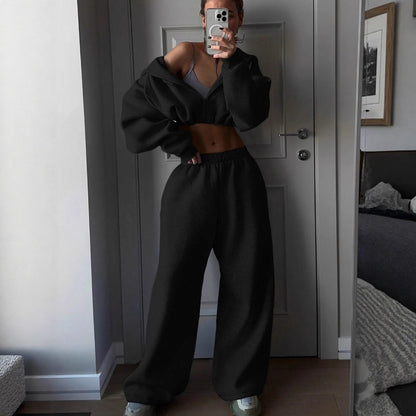 Damen lässiger cropped Kapuzenpullover und weite Jogginghose Set Stalluxe