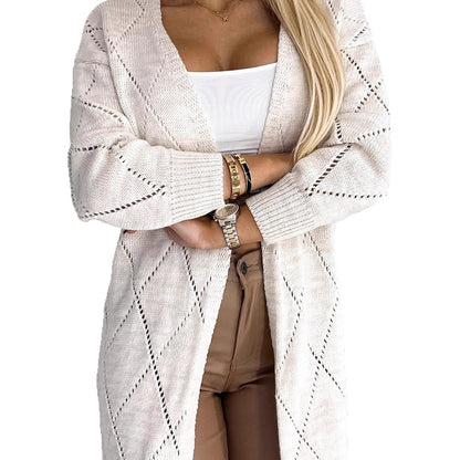Damen Langer Strickcardigan mit elegantem Lochmuster und praktischen Taschen Stalluxe