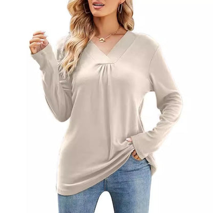 Damen V-Ausschnitt Langarmshirt mit asymmetrischem Schnitt Stalluxe