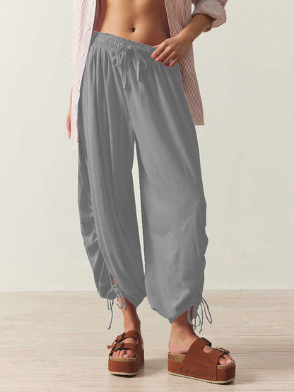 Damen lässige Palazzo-Hose mit elastischem Bund und verstellbaren Knöchelbändern Stalluxe