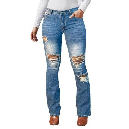 Damen Bootcut Jeans mit modischen Rissdetails und hohem Bund Stalluxe