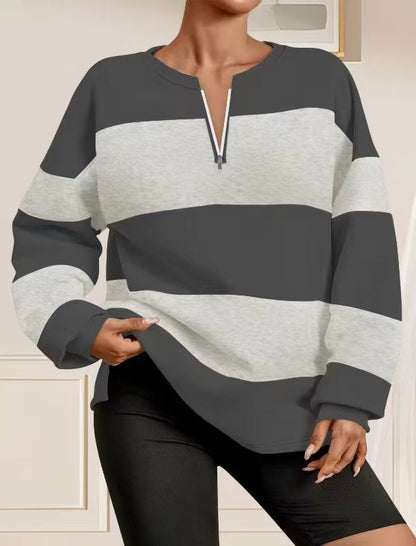 Damen modischer Sweatpullover mit Reißverschluss und gestreiftem Design Stalluxe Grau
