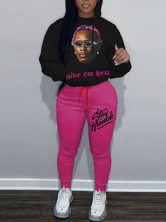 Damen Sportliches Hoodie- und Jogginghose-Set mit kreativem Grafikdruck und auffälligem Design Stalluxe
