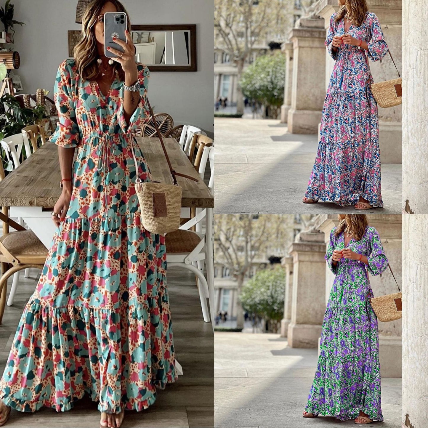 Damen Maxikleid mit feinem Paisleymuster und eleganter Knopfleiste Stalluxe