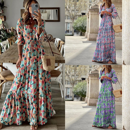 Damen Maxikleid mit feinem Paisleymuster und eleganter Knopfleiste Stalluxe