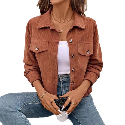 Damen lässige Cordjacke mit praktischen Taschen und modischen Knöpfen Stalluxe