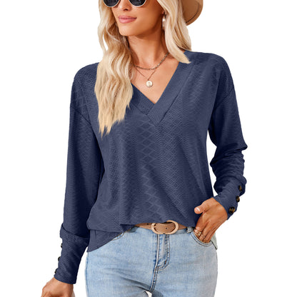 Damen Langarmbluse mit raffiniertem V-Ausschnitt und strukturiertem Design Stalluxe