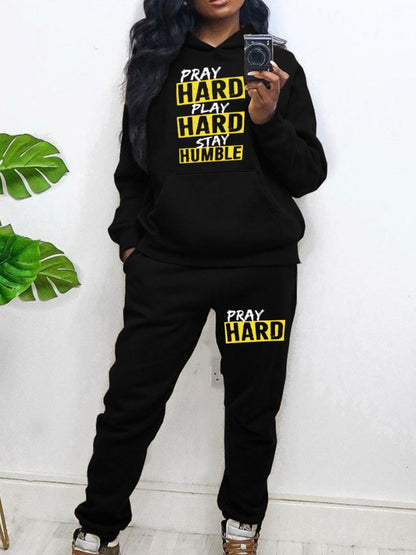 Damen lässiges Hoodie und Jogginghose Set mit kreativem Grafikdesign Stalluxe