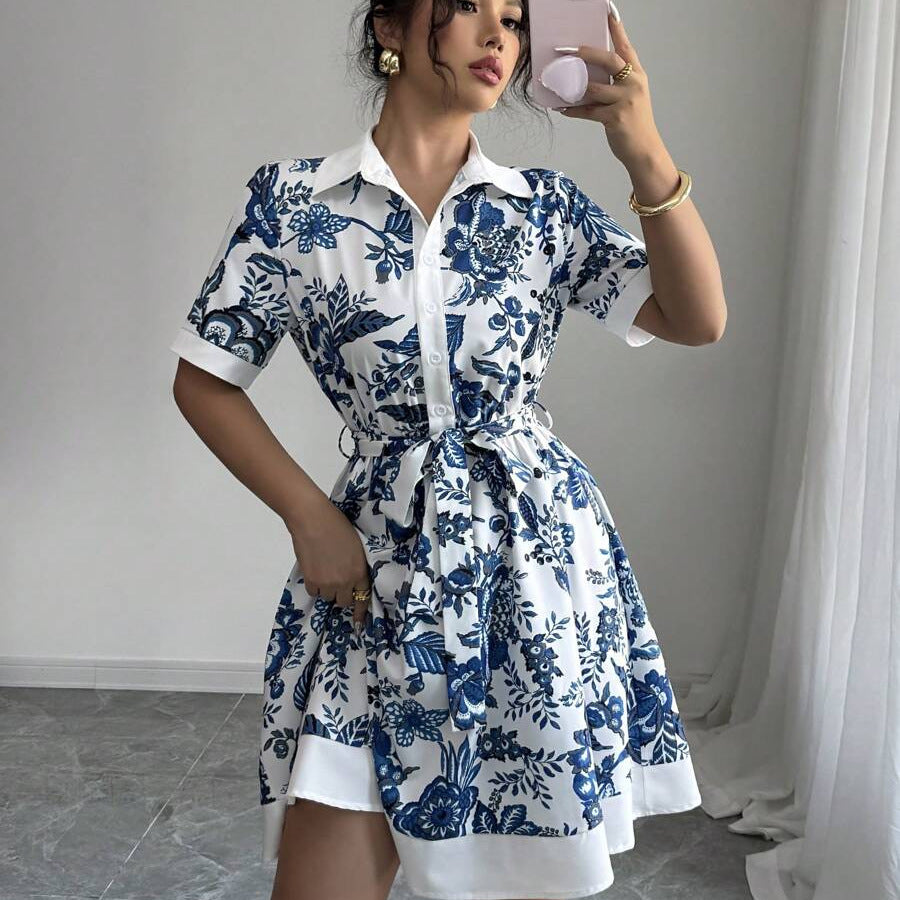 Damen Hemdblusenkleid mit floralem Muster und Taillengürtel Stalluxe