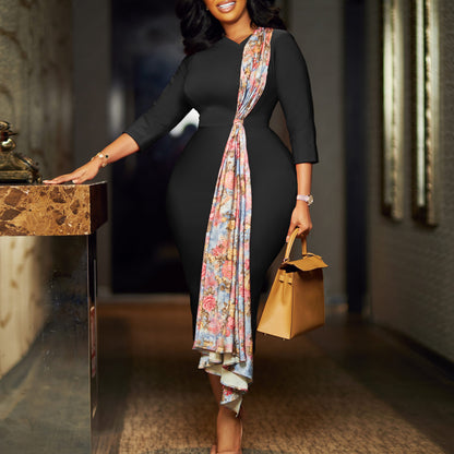 Damen Elegantes Kleid mit floralen Akzenten und raffinierter Drapierung Stalluxe