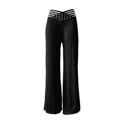 Damen Hochtaillierte Palazzo-Hosen mit trendigem Rippendesign Stalluxe