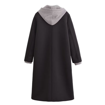 Damen modischer Übergangs-Mantel mit integriertem Kapuzenpullover Stalluxe