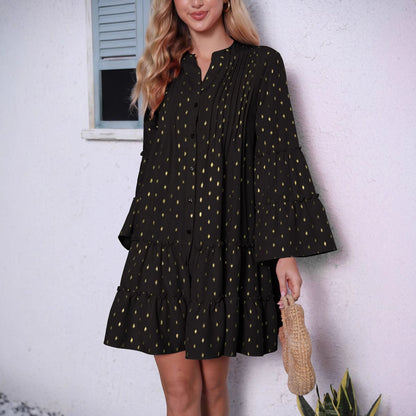 Damen lässiges Hemdblusenkleid mit Rüschendetails und Knopfleiste Stalluxe