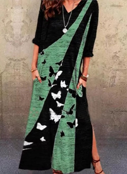Damen Maxikleid mit kunstvollem Schmetterlingsdesign und praktischen Taschen Stalluxe
