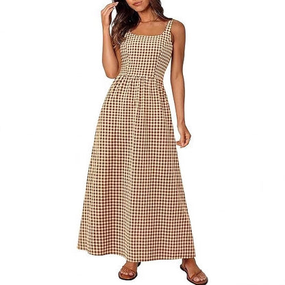 Damen MAXIKLEID mit Karomuster und schmalen Trägern Stalluxe