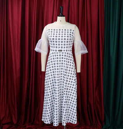 Damen Blumenkleid mit transparenten Ärmeln Stalluxe