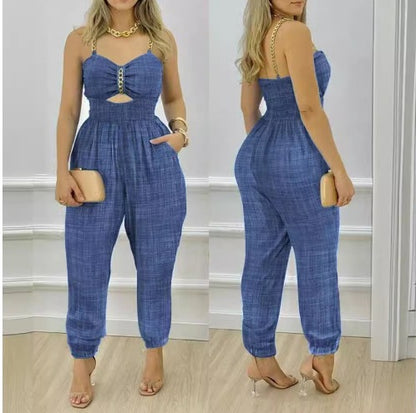 Damen modischer Jumpsuit mit schulterfreien Trägern und cut-out Details Stalluxe