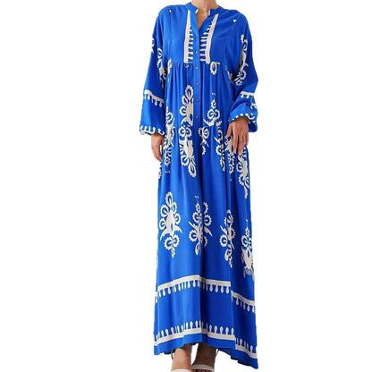 Damen langes Kaftankleid mit floralen Akzenten und Knopfleiste Stalluxe