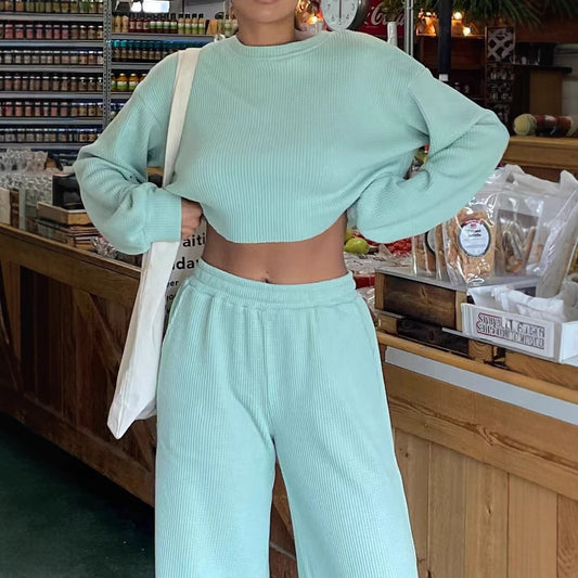 Damen lässiges Sport-Set mit weitem Schnitt und Rippstruktur Stalluxe