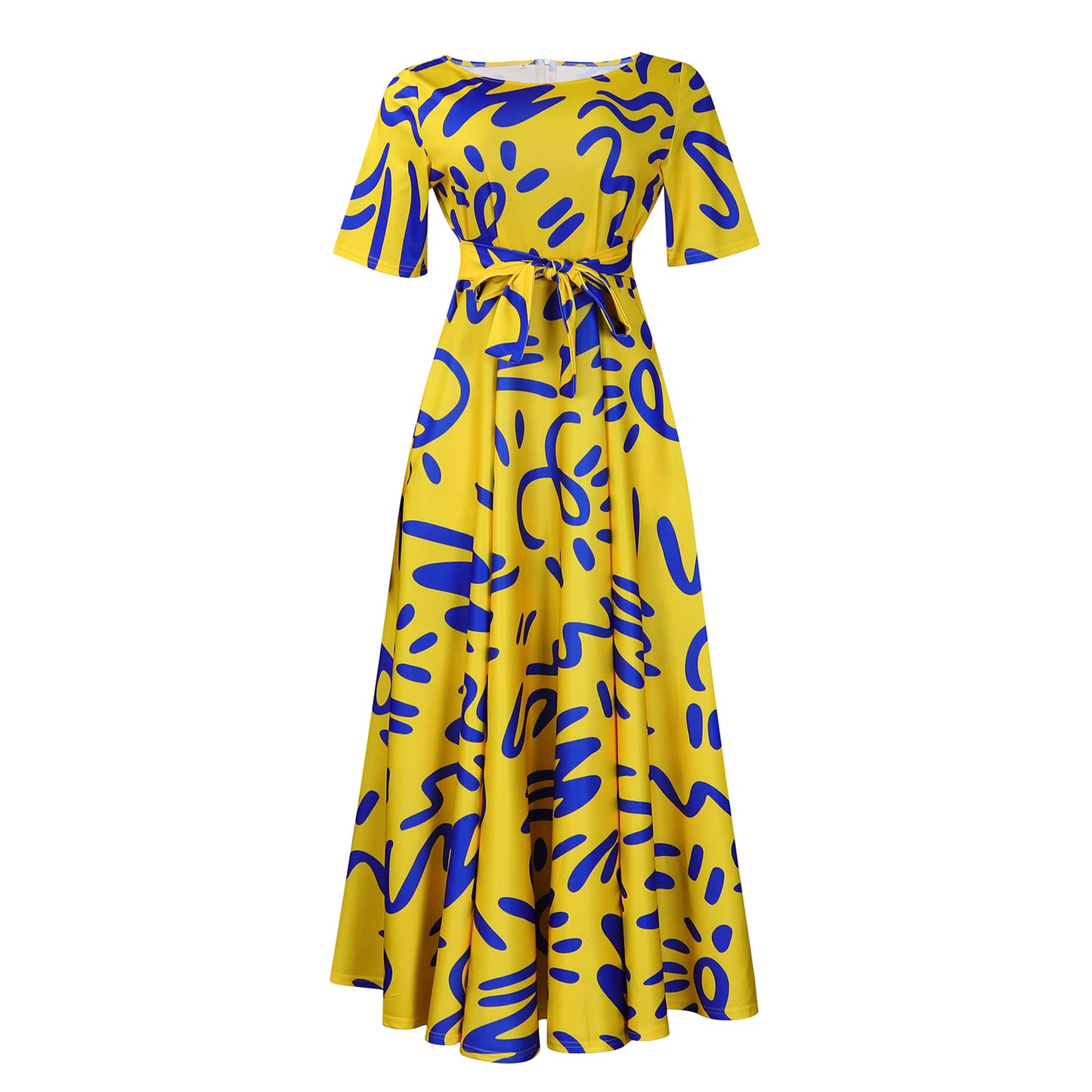 Damen Maxikleid mit lebhaftem Grafikdesign und eleganten Ärmeln Stalluxe