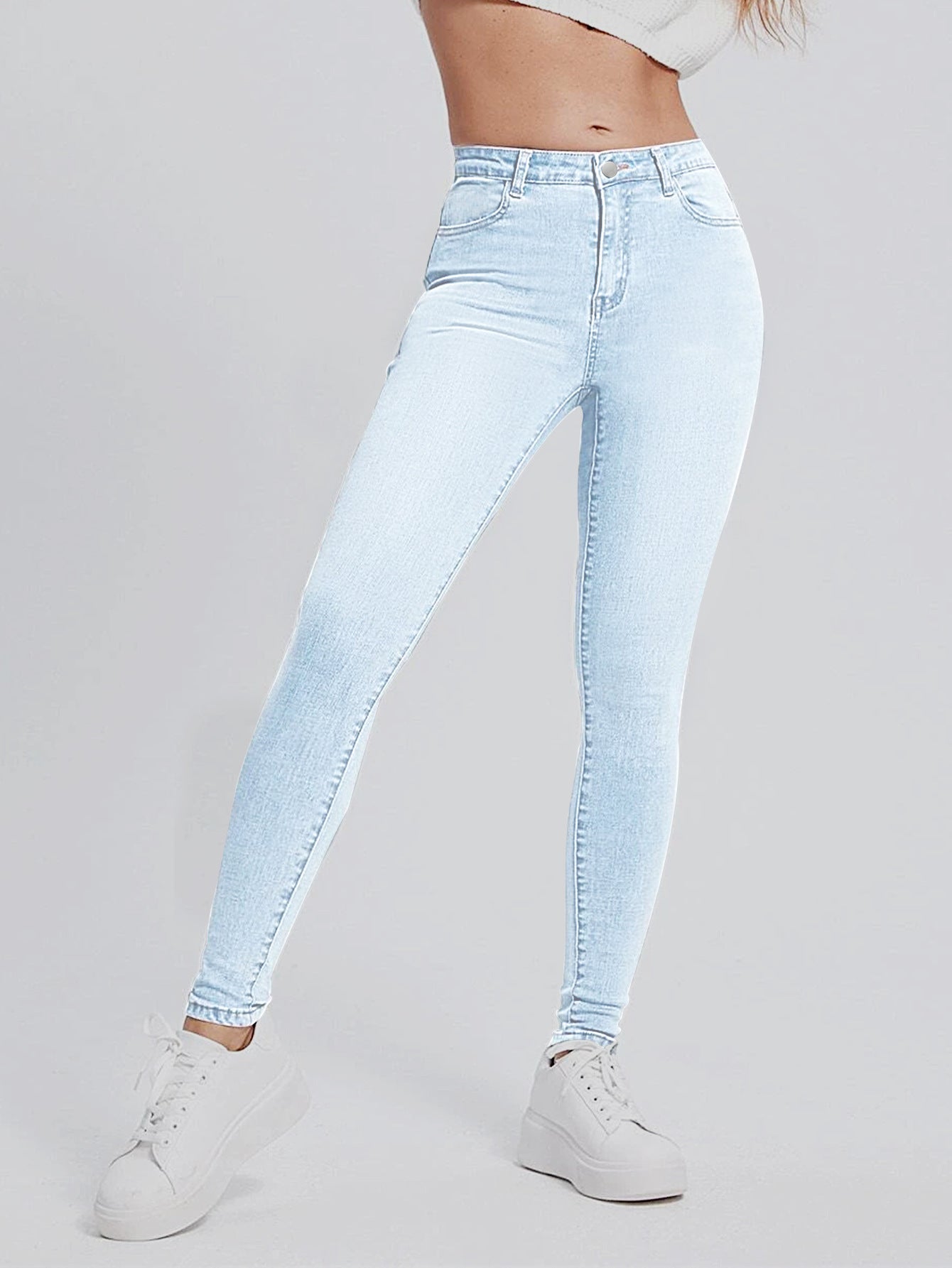 Damen Hochtaillierte Skinny Jeans mit komfortablem Stretch Stalluxe Hellblau