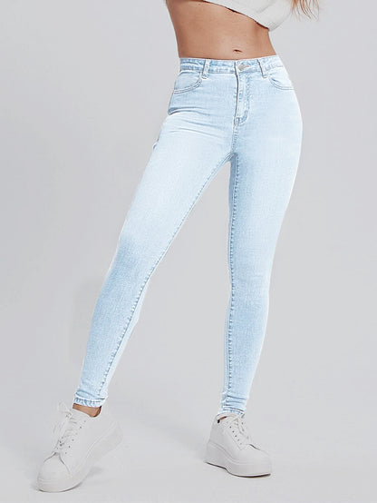 Damen Hochtaillierte Skinny Jeans mit komfortablem Stretch Stalluxe Hellblau