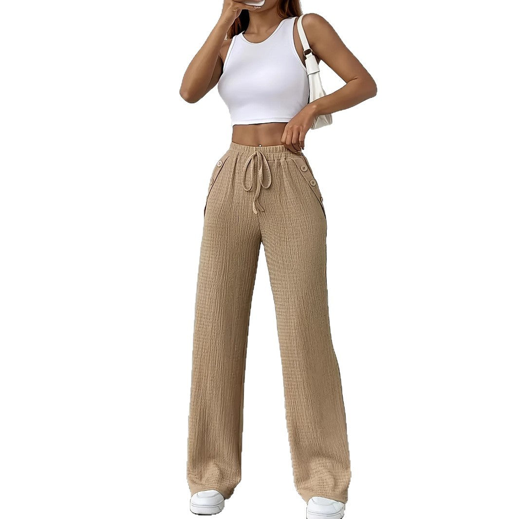 Damen weite Textilhosen mit Knopfdetails und Kordelzug Stalluxe