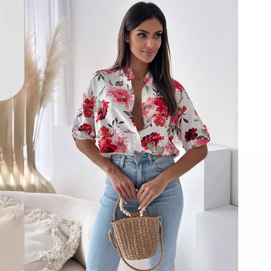 Damen Bluse mit floralem Design und lockerem Schnitt Stalluxe